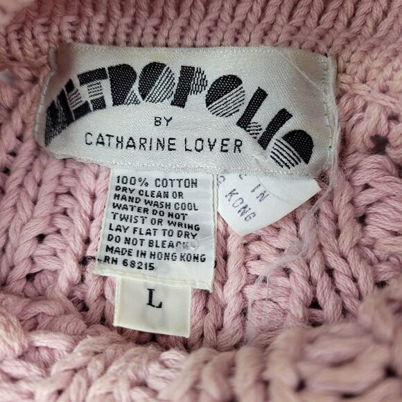 Vintage 3D Open Knit Pink Cotton Sweater Metropolis by Catharine Lover sz Large - Picture 8 of 14
